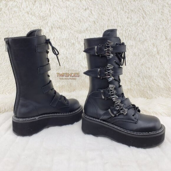 Goth Platform Combat Boots Bat Buckle Straps Emily 322 - Picture 9 of 13